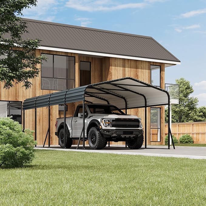 12' x 20' Heavy Duty with Galvanized Steel Roof, Tall Kits Garage for Tractors, Trucks, Boats, Cars, Heavy Duty Roof with Enhanced Base