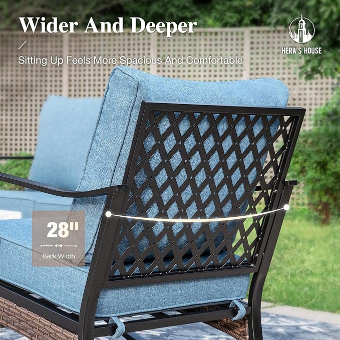 HERA'S HOUSE 6 Piece Metal Patio Furniture Set with 56" Fire Pit Table, All Weather Outdoor Conversation Set, 3 Seat Sofa, 4 Fixed Chairs with Cushions, Seats 7 for Backyard, Garden, Deck, Navy Blue