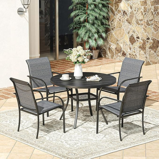 VICLLAX 41 Inches Round Patio Dining Table with Umbrella Hole, Metal Outdoor Dining Table for Garden, Patio, Porch, Black