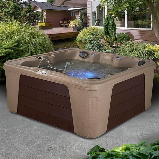 AquaLife Palm Beach™ 5-6 Person 30-Jet Lounger Hot Tub with LED Lighting, Insulated Cover, Built-in Ice Bucket, Stainless Steel Heater and Ozonator