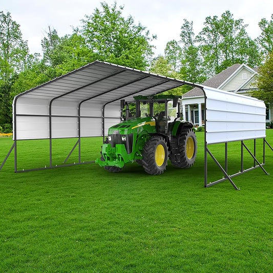 20x20 Metal Carports Heavy Duty for 2 Cars Garage,Car Tent Garage with Galvanized Metal Roof,Outdoor Garage Shelter for Car, SUV, Truck and Boats, Grey All Weather