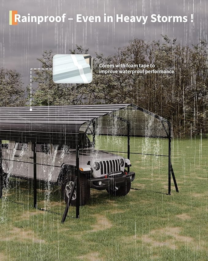 12'x20' Metal Carport, Heavy Duty Car Ports Kit for Trucks, Boats, RV, Tractor, Reinforced Frame with Anchors, Easy Assembly
