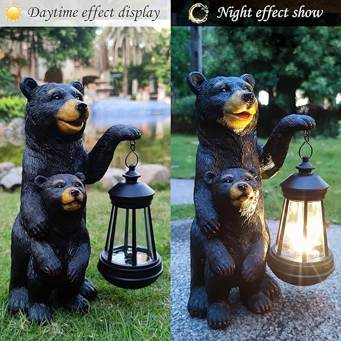 RCTTICUU Black Bear Solar Lantern Garden Statues，Loving Bear Figurine Lights for Outside Decoration ,Lawn Outdoor Decor for Patio,Balcony,Yard-Unique Gift for Grandma Wowen Mom