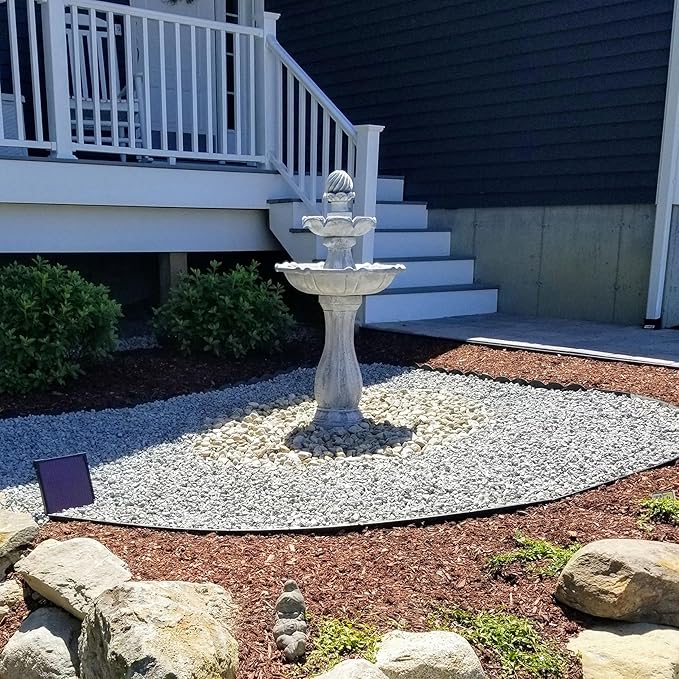 Sunnydaze 45-Inch 2-Tier Arcade Outdoor Solar Water Fountain - Outdoor Water Feature with LED Light for Garden, Patio, Yard or Balcony - White