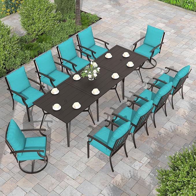 Outdoor Dining Set Patio Dining Table and Chairs Set Outdoor Furniture Set (Blue, 13 Dining Set)