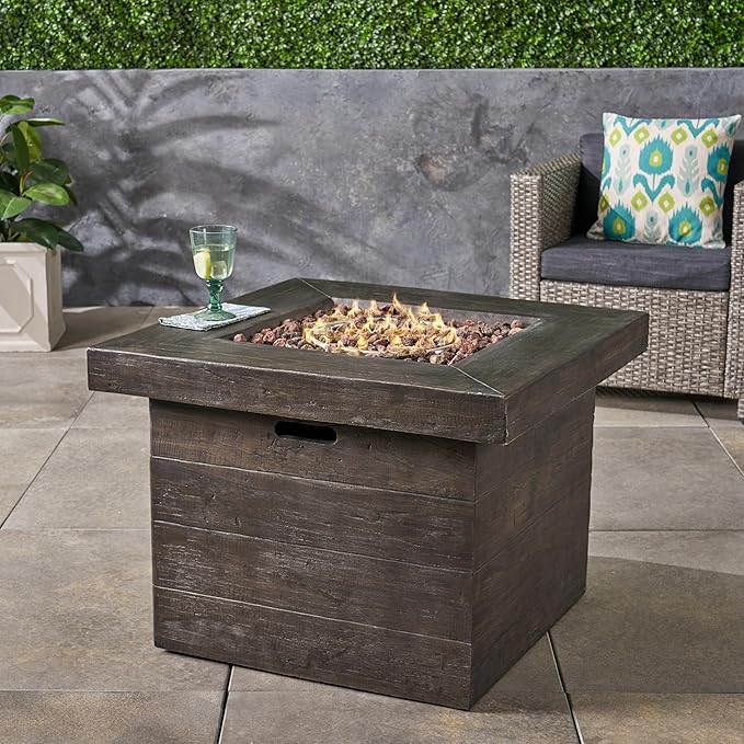 Propane Fire Pit Table, 32" MGO Firepits for Outside, Square Gas Fire Pit for Outside Patio, Propane Fire Table for Deck, Backyard, 40,000BTU, Tank Inside, Tank Not Included, Brown