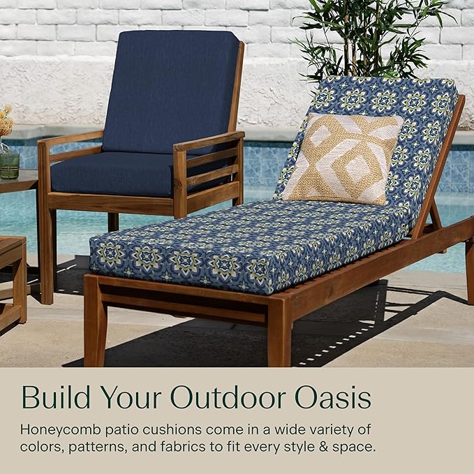 Honeycomb Outdoor Heritage Chaise, 22.5" W x 70" L, Medina Medallion Chair Cushion for Patio Furniture
