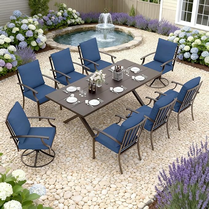 Outdoor Dining Set Patio Dining Table and Chairs Set Outdoor Furniture Set (Dark Blue, 9 Dining Set)