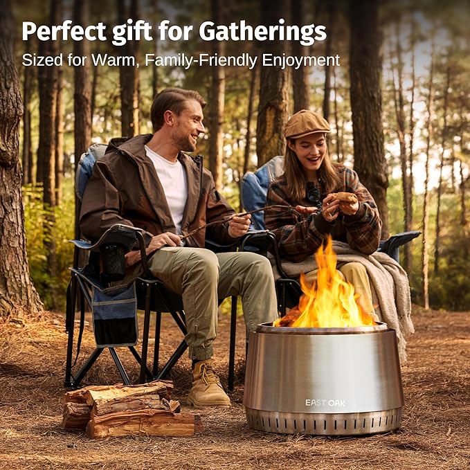 EAST OAK Fuoco Smokeless Fire Pit 21'' for Patio and Outdoor, Stainless Steel Firepit Wood Burning Fireplace with Carrying Bag, Portable Outdoor Fire Pit with Stand & Removable Ash Pan for Outside