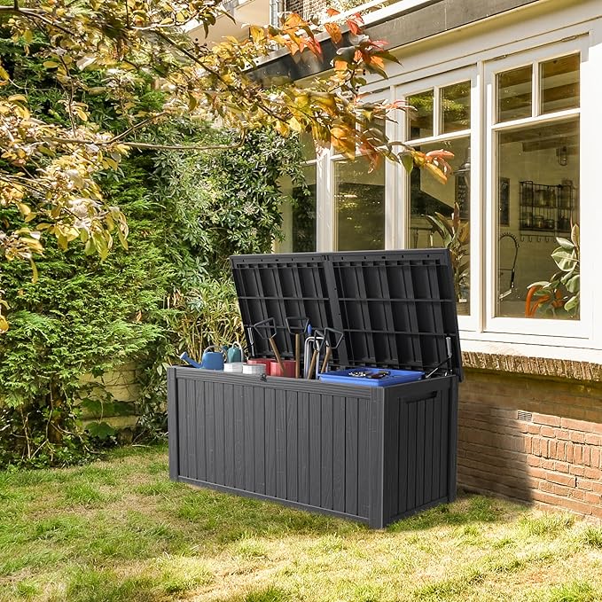181 Gallon Deck Box Large Outdoor Storage for Patio Furniture,Outdoor Cushions,Garden Tools and Pool Supplies,Waterproof,Resin,Lockable(Black)