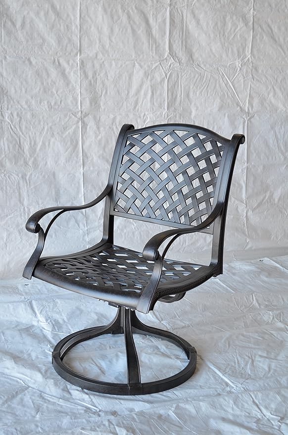 Nassau Outdoor Patio 9-pc Dining Set 64 X 64 Cast Aluminum (9-pc Set (with 4 Swivel Rocker + 4 Regular Chairs), Walnut)