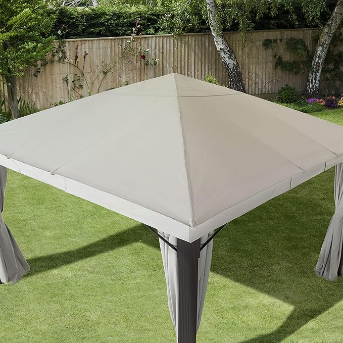 TOOLPORT Gazebo 13x13 ft with Approx 6.5 oz/yd² Waterproof Tarp Roof - Pavilion with 4 Curtains in Gray