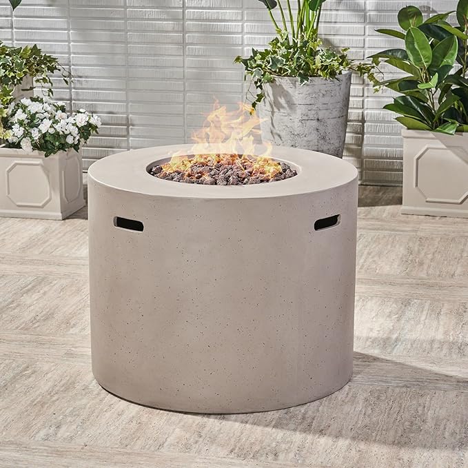 Propane Fire Pit Table, 31 Inch Firepits for Outside, Round Gas Fire Pit for Outside Patio, MGO Propane Fire Table, 40000BTU, Light Grey