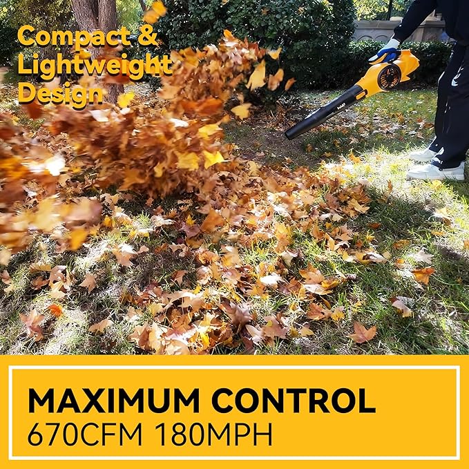 MOK Leaf Blower Cordless, 670CFM Electric Leaf Blowers with 2 x 6.0Ah Batteries and Charger, 3- Speed & Turbo Mode,1 x Rubber-Coated Snow Shovels, 1 x Shoulder Strap, Blowers for Lawn Care