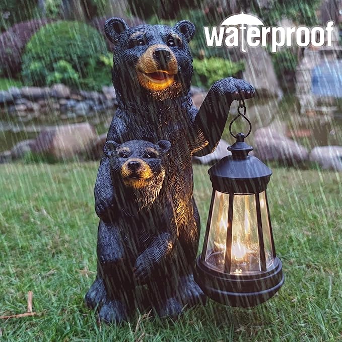 RCTTICUU Black Bear Solar Lantern Garden Statues，Loving Bear Figurine Lights for Outside Decoration ,Lawn Outdoor Decor for Patio,Balcony,Yard-Unique Gift for Grandma Wowen Mom