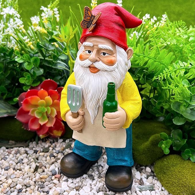 Mood Lab Garden Gnome - BBQ Chef Gnome - 9.45 Inch Tall Statue Lawn Garden Figurine - for Outdoor & House Decor
