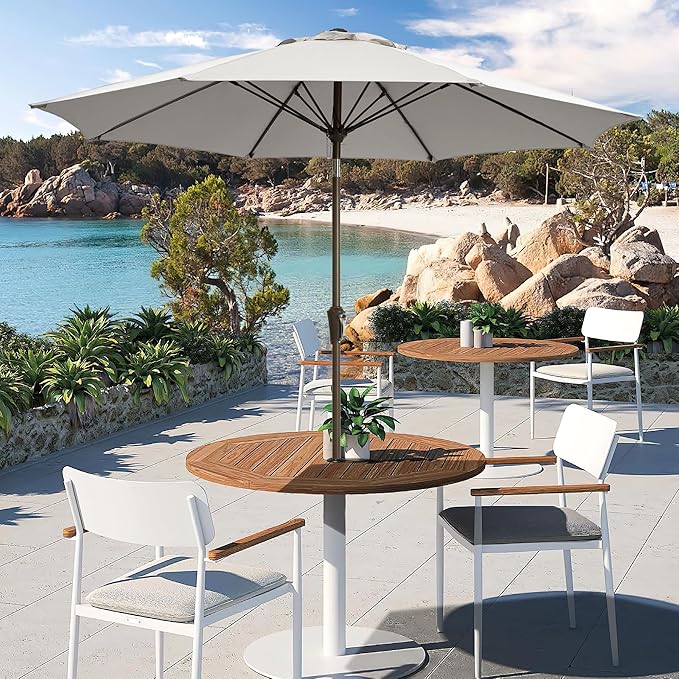 LOUNZY 9FT Large Outdoor Patio Umbrella Table Umbrella-UV Resistant,Easy Push Button Tilt and Crank,8 Sturdy Fiberglass Ribs Pool Umbrella for Patio,Backyard,Deck,Yard,Market