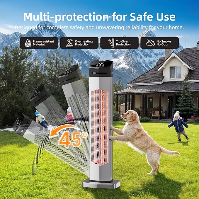 Uthfy 37 Inch Outdoor Electric Patio Heater, 1500W Infrared Heater with Remote, 12H Timer, IP65 Waterproof, Portable Tower Heaters for Home, Garage, Porch, Shop, Backyard, Indoor and Outdoor Use