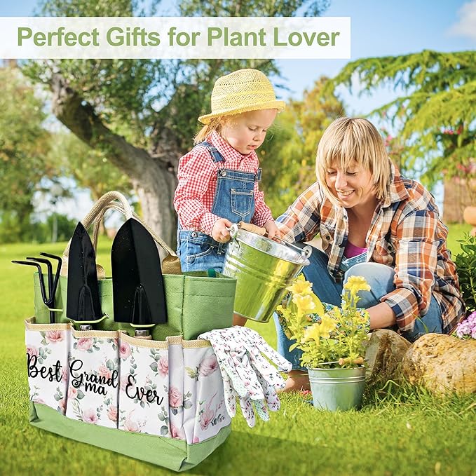 Gifts for Grandma, Christmas Grandma Garden Kit Birthday Gifts from Grandkids Floral Gardening Tools and Durable Garden Tools Organizer Tote, Ideal Gardening Gift for Women on Grandparents Day