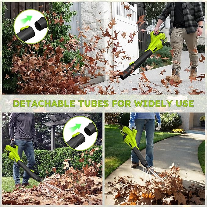 Leaf Blower Cordless with 2 * 4.0ah Battery and Fast Charger,KJBAO 21V Brushless Battery Powered Blower,Electric Blowers with 650CFM&170MPH&6 Speeds,Lightweight Blower for Lawn Care,Car, Yard, Patio