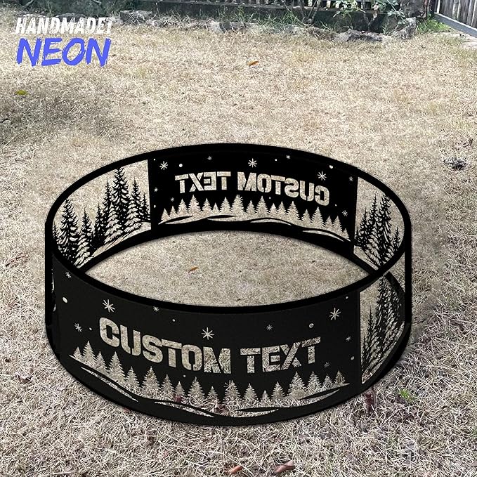 Personalized Fire Pit Ring 360 Degree, Outdoor Fireplace, Custom Text Fire Pits for Outside, Patio Firepit, Camping Bonfire Firepits, Garden BBQ Backyard Decor (Forest)