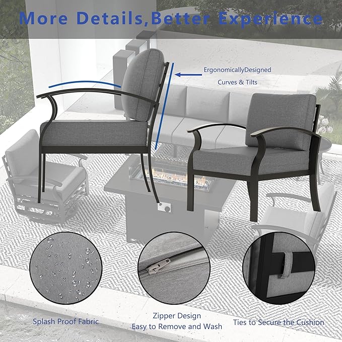 Aluminum Patio Furniture Set, 9 Seats Outdoor Patio Conversation Set with Swivel Chair Modern Metal Patio Sectional Sofa with Upgrade Cushions for Patio, Backyard Grey