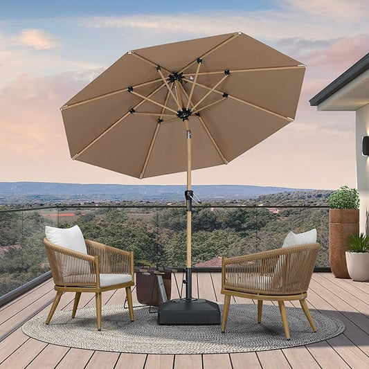 PURPLE LEAF 8 Feet Market Umbrella with Base Patio Umbrella Round Outdoor Table Umbrella with Push Button Tilt & Crank and 8 Ribs Aluminum Outdoor Umbrella for Garden Deck Balcony, Taupe
