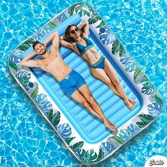 JAMBO XXL Inflatable Tanning Pool Lounger Float, 80 x 56 Sun Tanning Pool Float with Pillow Water Lounge Raft Pool Floatie for Adults Tanning Raft Pool Tub Water Tanning Bed Kiddie Pool Tanning Floats