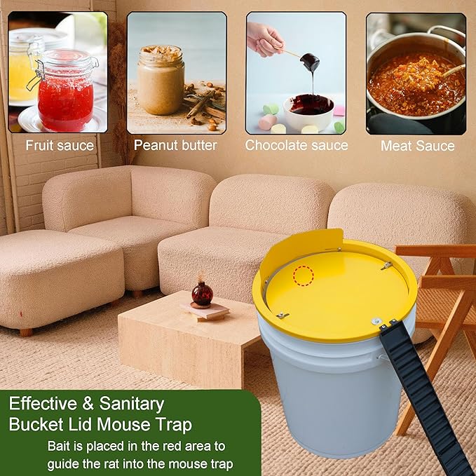 Bucket Lid Mouse Trap Metal 5 Gallon Bucket lid,Strong Metal Material That Cannot be Bitten, auto Reset, Repeat Catch, Indoor Outdoor, Reusable 5 Gallon Bucket Lid, (1Pack)