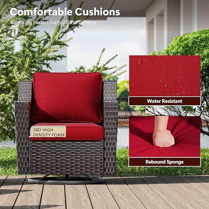 3 Pieces Wicker Patio Furniture, Luxury Outdoor Rattan Furniture with 2 Patio Swivel Chair,Side Table, Wide Armrest, Thickened Cushions, Ideal for Deck, Porch Use