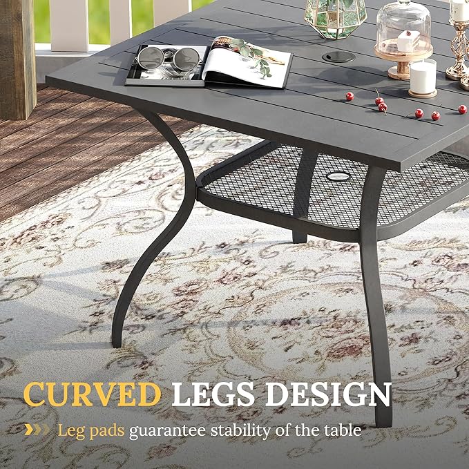 VICLLAX 37.8" Square Outdoor Patio Table, All Weather Metal Outdoor Dining Table for Lawn Garden, Grey Wood-Like Tabletop
