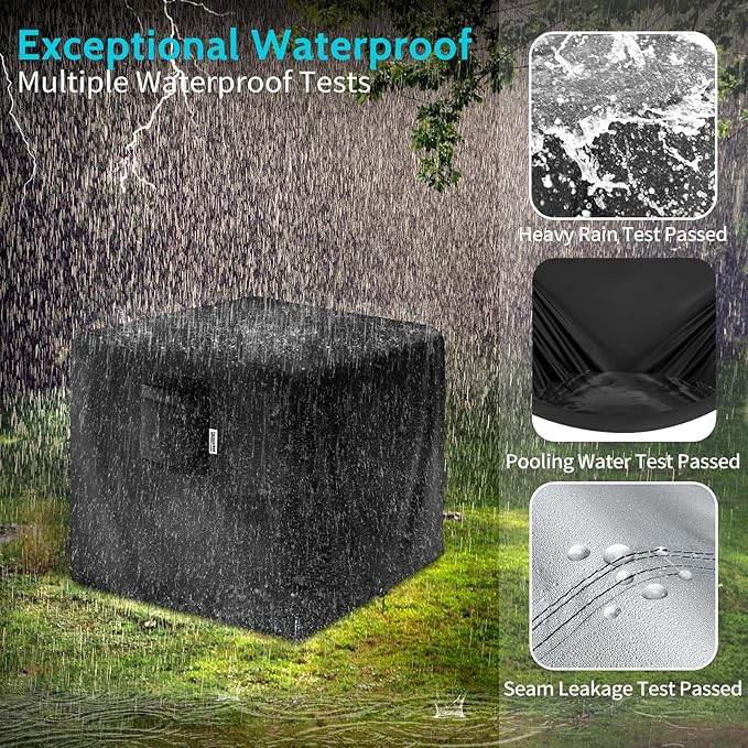 32" Square Fire Pit Cover – Heavy-Duty Waterproof Oxford, Buckle Straps, Air Vents & Drawstring – Windproof & UV-Resistant for Worry-Free Year-Round Protection on Patio Fire Pits & Tables