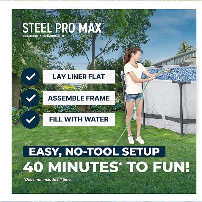 Bestway Steel Pro MAX 15' x 42" Above Ground Pool, Round Metal Frame Outdoor Swimming Pool Set with Filter Pump, Ladder, and Cover, Gray