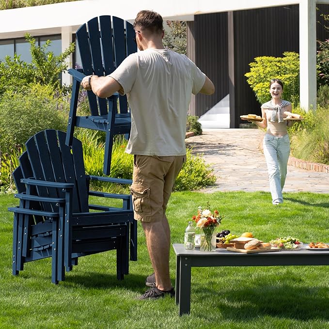 nevilywood Compact Stackable Adirondack Chairs Set of 2, 26.3" Wide HDPE Outdoor Patio Chairs - Durable, Space-Saving Design for Porch, Lawn or Garden, Navy