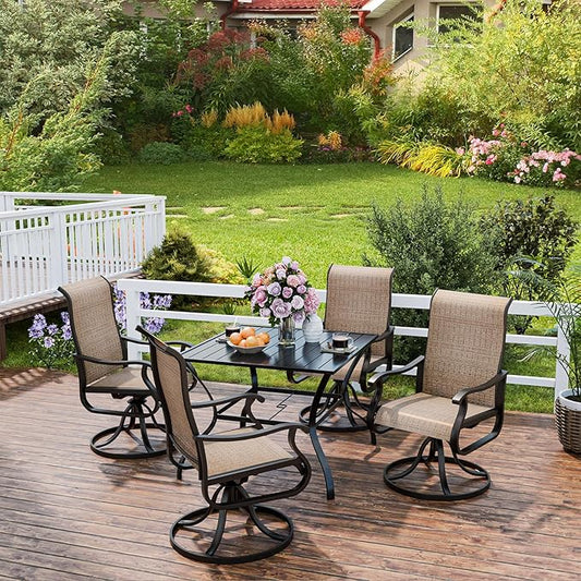UDPATIO Patio Swivel Dining Chairs Set of 8, Outdoor Swivel Chairs High Back with All Weather Textilene Metal Rocking Frame for Lawn Garden Backyard, Brown