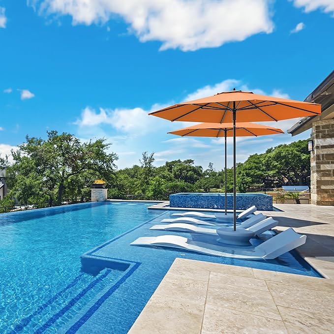 Midtown Umbrellas Push Pop Sunbrella Umbrella 10 Feet Large Outdoor Umbrella With Canvas Tuscan Fabric - Deck Patio Umbrella, Backyard Umbrella, Garden Umbrella & Pool Umbrella - Black Pole