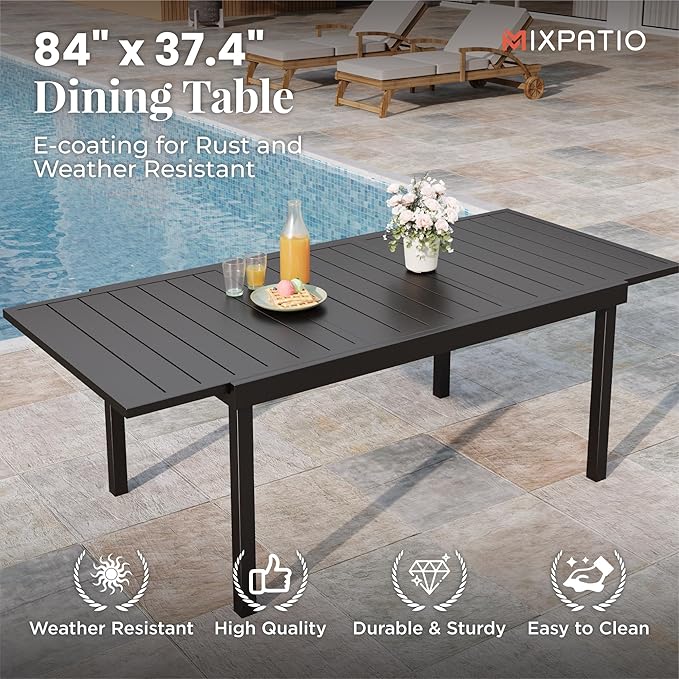 9 Pieces Patio Table and Chairs Set, Patio Dining Set for 8, 8 Textilene Chairs and 1 Expandable Patio Dining Table with Umbrella Hole, for Deck Backyard Lawn Poolside, Brown