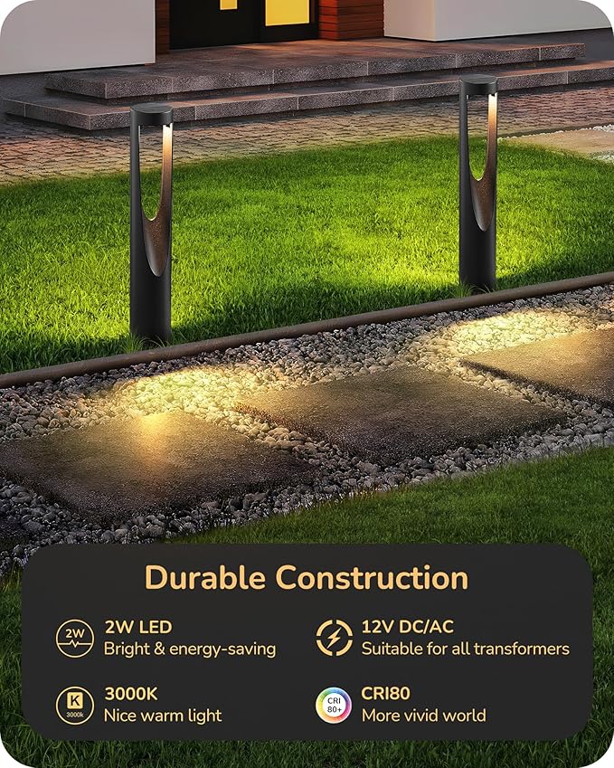 EDISHINE Low Voltage Landscape Lighting, 12V 2W 150LM 3000K Outdoor Landscape Light with Connectors, Waterproof Electric LED Pathway Lights Wired for Path Yard Garden, CRI80 8 Pack