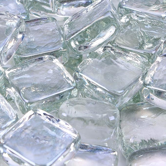 Reflective Fire Pit Glass Cubes - Professional Grade Fire Glass for Fire Pit - 1" Firepit Glass Rock - Glass Stones - Gas & Propane Fire Pit & Fireplace Glass (10 Pound, Clear)