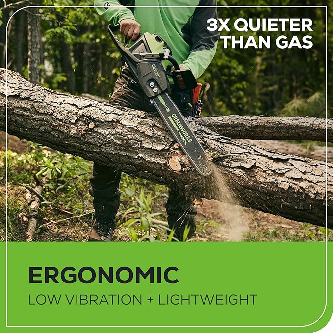 Greenworks 82V 18" Brushless (2.7 kW) Cordless Chainsaw (210 Cuts Per Charge), 4.0Ah Battery and Dual Port Rapid Charger (Great For Landscapers and Professionals)