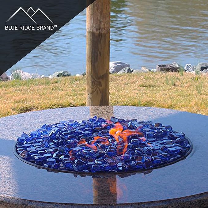 Reflective Fire Pit Glass Cubes - Professional Grade Fire Glass for Fire Pit - 1" Firepit Glass Rock - Glass Stones - Gas & Propane Fire Pit & Fireplace Glass (10 Pound, Light Blue