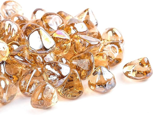 Fire Glass Diamond 1 Inch Fire Pit Glass Rocks for Propane or Gas Fire Pit (Gift Package) (20 Pounds, Pink Champagne)