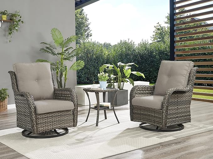 Rilyson Patio Tables Wicker Side Table - Rattan End Table with Glass Top for Outdoor Outside Patio Porch Deck Square Mixed-Grey