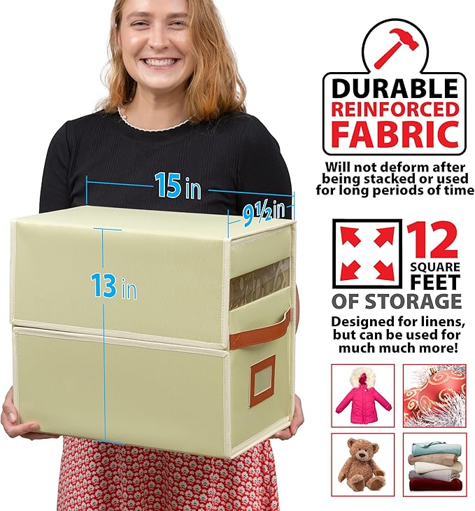 Bed Sheet Storage Organizer, Non-woven Fabric, 15x13x9.5Inches, Clear Window, Modern Style, Rectangular, Zipper Closure (Sage Green, 1-Pack)