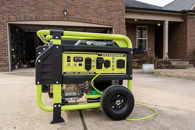 Green-Power America 12000 Watt Gasoline Powered Portable Generator, Recoil/Electric Start, 12V-8.3A Charging Outlets, Home Back Up & RV Ready, 49 State Approved