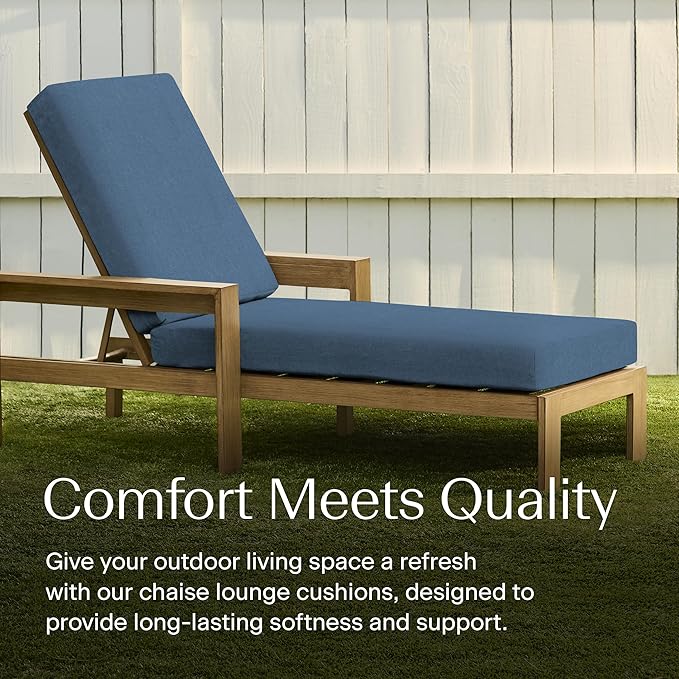 Honeycomb Outdoor Heritage Chaise, 22.5" W x 70" L, Textured Solid Pacific Blue Chair Cushion for Patio Furniture