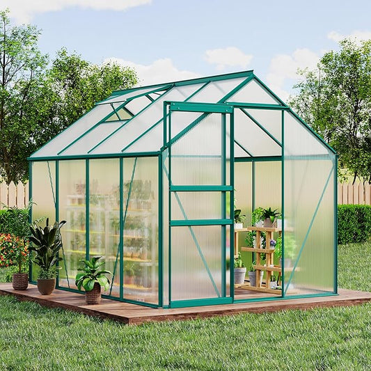 Garvee 6 x 8 FT Outdoor Greenhouse, Polycarbonate Greenhouses with Aluminum Frame, Sliding Door, Adjustable Roof Vent for Backyard, Green Houses for Outside Garden Backyard, Patio, Green