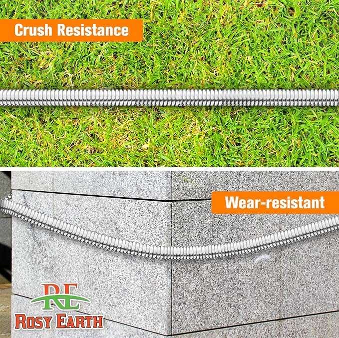 Garden Hose 15 FT, 304 Stainless Steel Metal Water Hose, Heavy Duty Flexible Leader Hose, Short Water Hose Kink Free Hose for Rv, Outdoor, Yard, No Bite, Leak proof and Durable