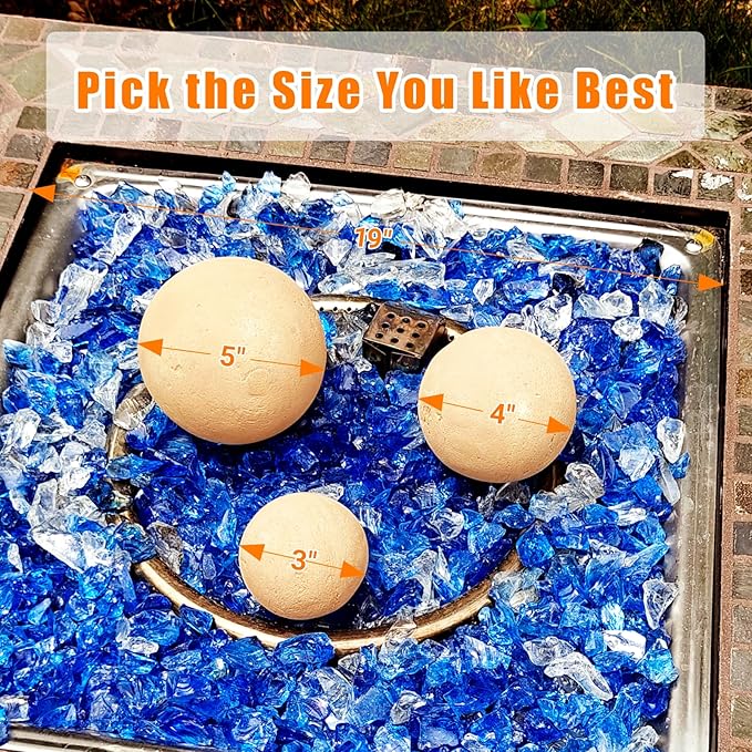 Ceramic Fire Balls, 5 Inch Set of 6 Fire Stones for Indoor & Outdoor Fire Pits or Gas Fireplaces, Reusable Decorative Landscaping and Fireplaces Accessories, Beige