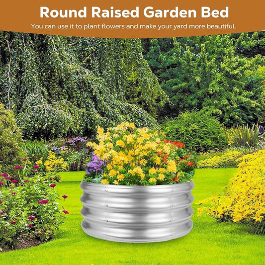 36 Inch Round Galvanized Fire Pit Ring, Silver Round Galvanized Fire Ring, 3 Feet Diameter Fire Pit, Outdoor Pits for Backyard, Camping, Bonfire